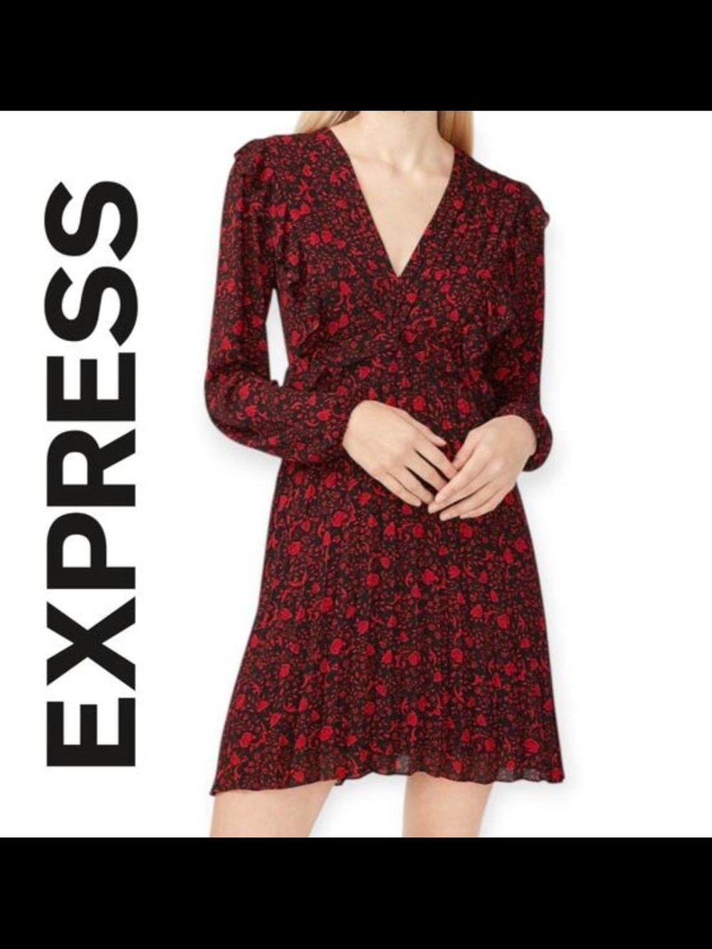 Express Red & Black Floral Dress